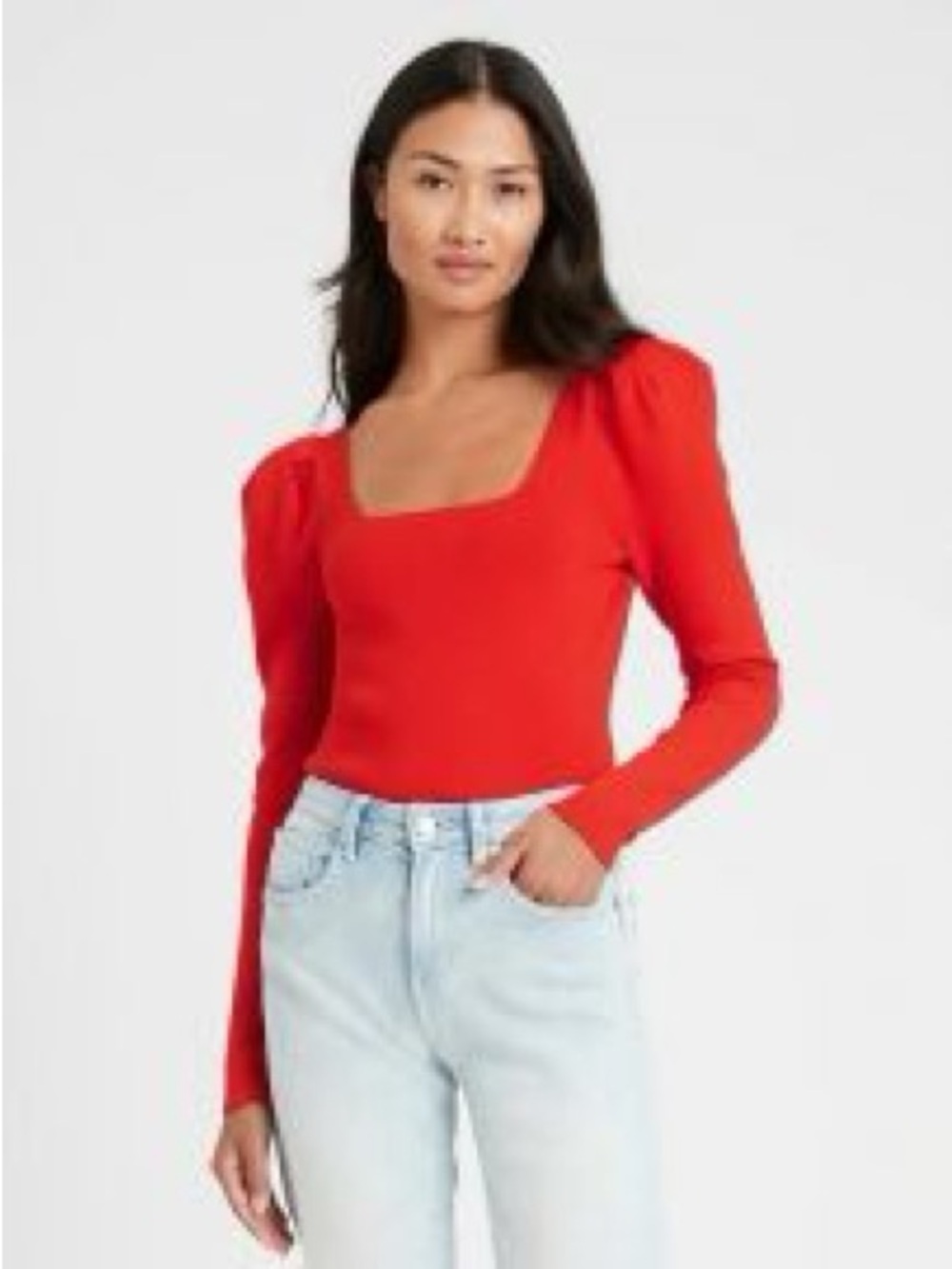 Banana Republic Red Square-Neck Long Sleeve Top
